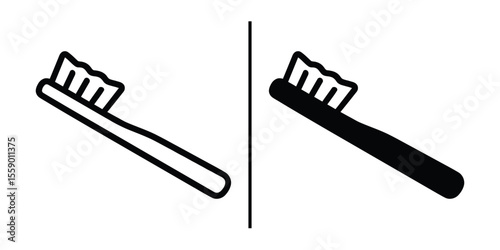 Toothbrush Icon: A simple illustration of a toothbrush, a necessary tool in the oral hygiene of everyone. The picture illustrates its form and is available in different styles.