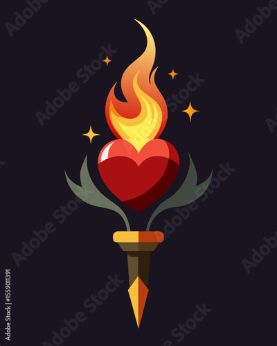 In the midst of despair the gaslit hearts flame burned on a beacon of inner strength.. Vector illustration