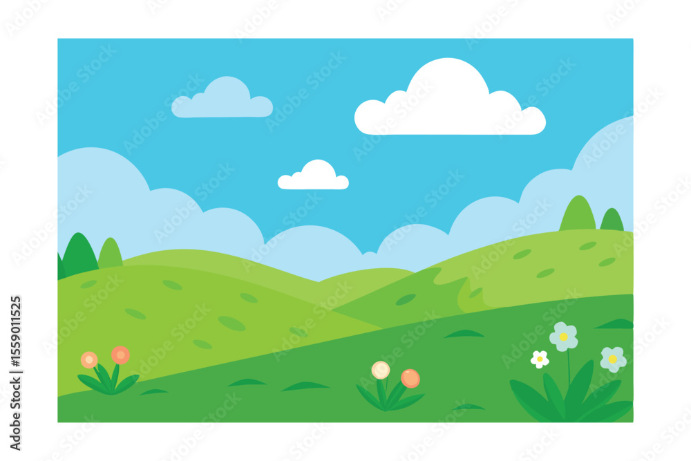 Serene Rolling Hills Landscape A Springtime Meadow Illustration Serene Rolling Hills Landscape A Springtime Meadow Illustration