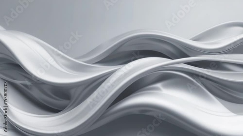 Abstract 3D rendered flowing shapes and waves in grayscale, seamless loop