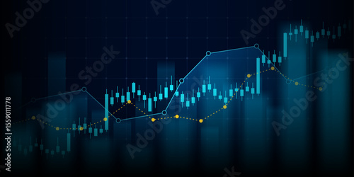 Technology financial graph with uptrend technology bar chart of stock market on blue color background