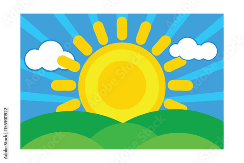 Sunrise over Rolling Hills A Bright and Cheerful Illustration