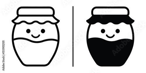 Honey Jar Duo: A cute pair of honey jars, each with a cheerful expression. One with outlines, another filled, highlighting the golden sweet nectar