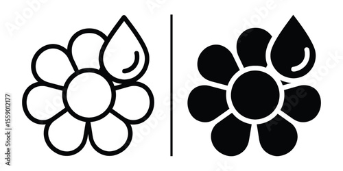 Floral Elegance: A minimalistic illustration presenting the beauty of a flower next to the water drop, a testament to the delicate balance of nature.