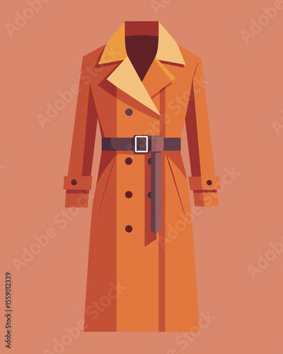 A classic trench coat but with a twist made from recycled polyester this timeless piece showed that sustainable fashion can also be functional and practical.. Vector illustration
