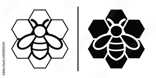 Honey Bee and Honeycomb: Two contrasting images of a honey bee atop its honeycomb, perfect for illustrating nature and organic imagery.