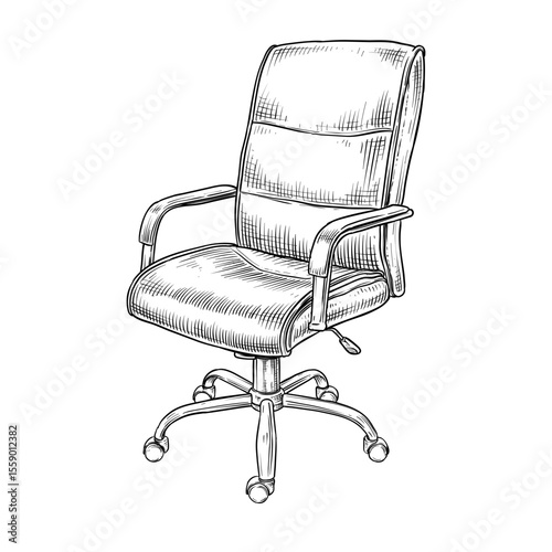 office chairs vector line art hand drawn illustration