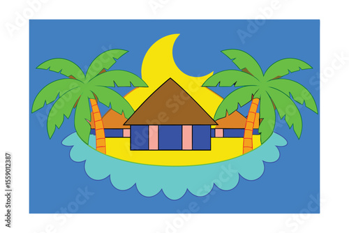 Tropical Island Getaway Beach Hut Paradise under the Moon