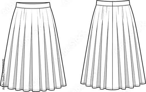 Classic Pleated Skirt Designs: Minimalist Fashion Illustrations for Women's Wear