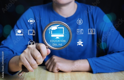 concept represents modern online education and digital learning platforms designed to build skills and knowledge through virtual classes, interactive content, and educational icons