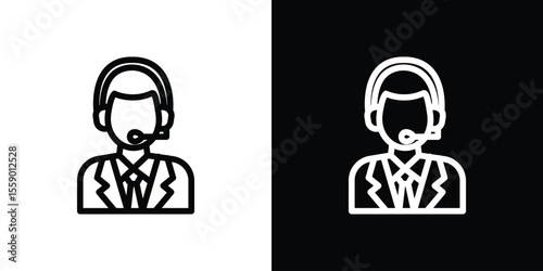 Callcenter icon in thin stroke and flat style.