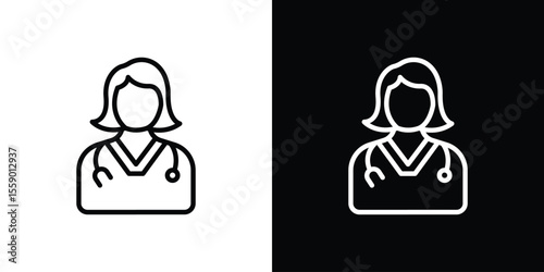 Woman Doctor icon in thin stroke and flat style.