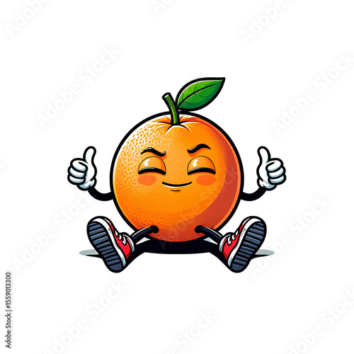 Cartoon orange character with thumbs up on a black background image on white background , transparent background , no background