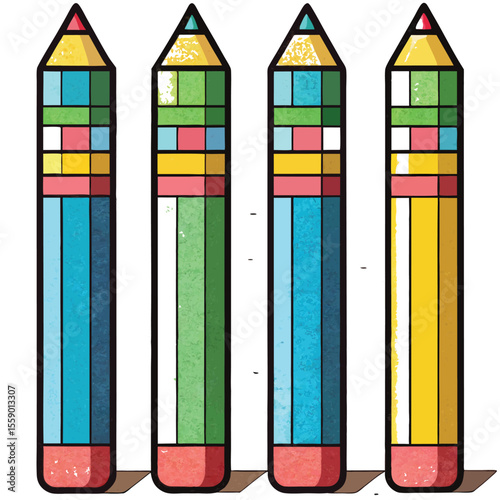 colored pencils on white background.