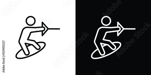 Wakeboarding icon in thin stroke and flat style.