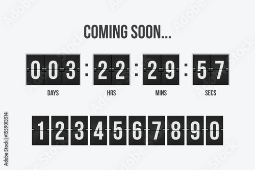 A digital countdown timer with the words "COMING SOON..." above it and days, hours, minutes and seconds displayed showing how much time remains until the launch.