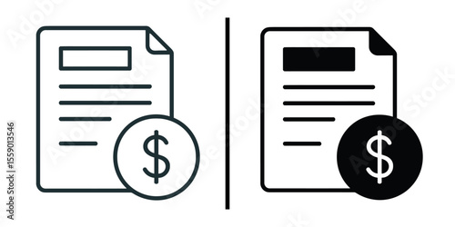 Financial Icon Pair: A simple and clear illustration depicting two contrasting financial icons. One showing a document and a dollar sign, the other a document with a black dollar sign.