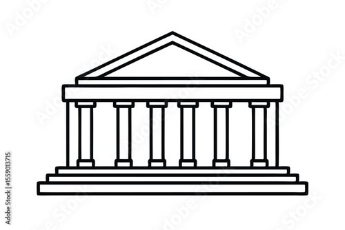 Minimalist Building Outline: Simple, elegant outline of a classical building with iconic columns, conveying stability and heritage in stark black lines.