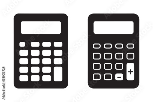 Set of Black Silhouette Calculator Icons for Financial and Mathematical Computations