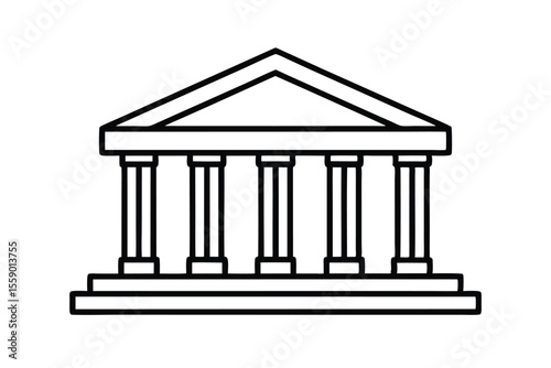 Classical Building Icon: An illustration of a classical building with pillars and a triangular pediment, symbolizing history, architecture, and authority. 