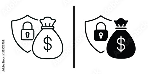 Financial Security: A symbolic representation of financial security with a shield, a padlock, and a money bag, isolated against a neutral backdrop, representing asset protection and monetary safety.