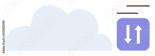Cloud shape symbolizing online storage with up and down arrows for data transfer. Ideal for technology, digital solutions, cloud computing, networking, data management, file sharing, web services. A