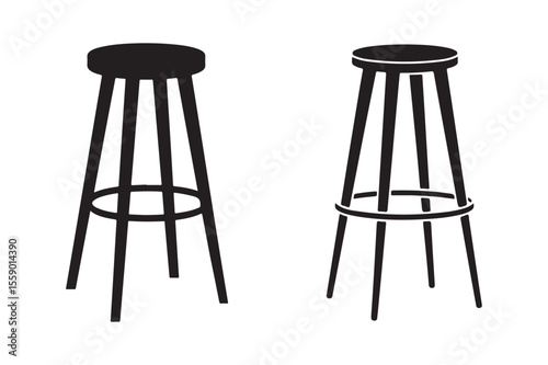 Collection of Black Silhouette Bar Stools or High Chairs for Kitchen and Bar Seating