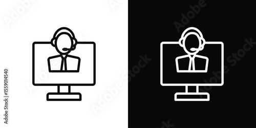 Tech support icon in thin stroke and flat style.