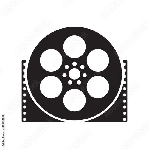 Black Silhouette of a Film Reel with Movie Strip, Cinema and Media Icon