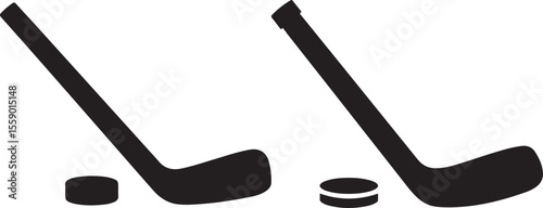 Black Silhouette of an Ice Hockey Stick and Puck, Sports Equipment