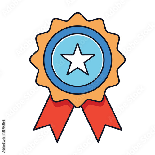 Award Ribbon Badge Icon with Star - Flat Design Vector Illustration

