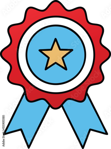 Award Ribbon Badge Icon with Star - Flat Design Vector Illustration

