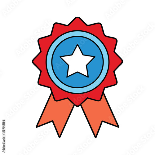 Award Ribbon Badge Icon with Star - Flat Design Vector Illustration


