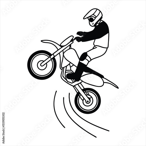 Motocross Bike Rider Jumping Silhouette Vector Illustration

