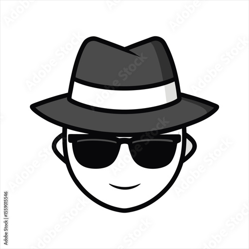 Stylish Fedora Hat and Retro Sunglasses Icon Vector Design

