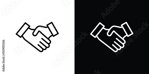 Shake hands icon in thin stroke and flat style.
