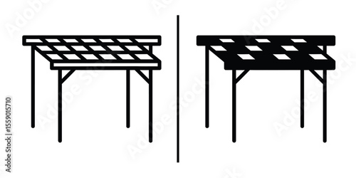 Shelter Structure in Perspective: A set of graphical representations showcases architectural minimalism of shelters from opposite perspectives and coloring schemes.