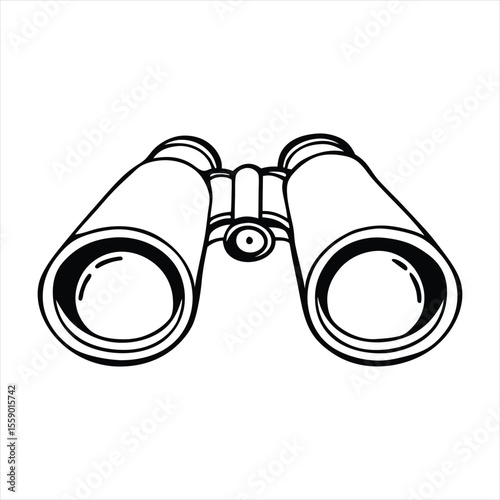 Binoculars with black lenses isolated on a white background for optical viewing or vintage surveillance equipment