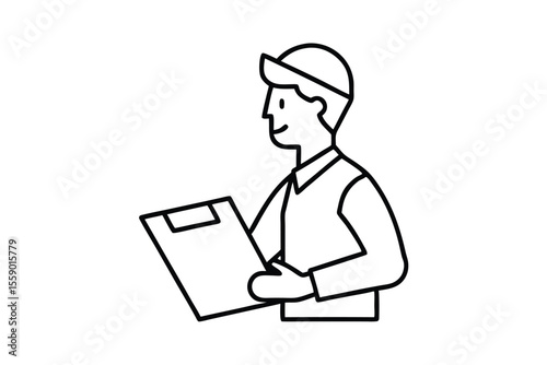 Happy Worker Reviewing Checklist  Construction Site Inspection Illustration