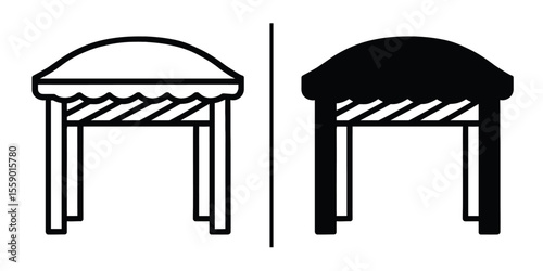 Table Outline Contrast: A contrasting outline representation of a table, designed with simple shapes and bold lines to present both the form and its negation.