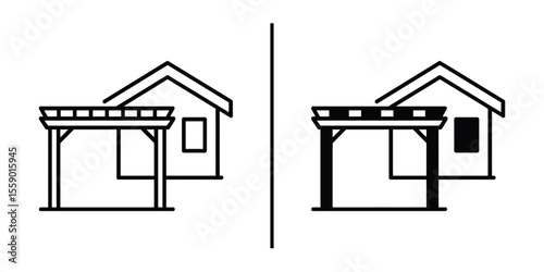 Home exterior and pergola comparison: A clean line art illustration of a house and pergola, showcasing both a standard and contrasted design, suitable for architecture and design concept