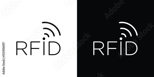 RFID icon in thin stroke and flat style.