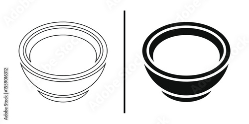 Bowl Icon Set: Simple line art and solid bowl icon set, perfect for website, app, or culinary design.