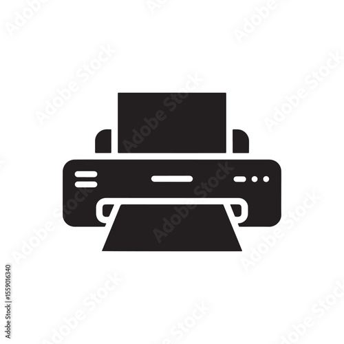 Black Silhouette of a Modern Printer for Office and Home Use