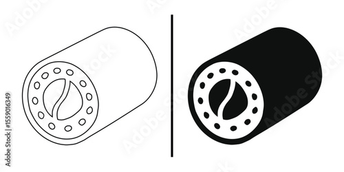 Sushi Roll: A minimalist, graphic representation of a sushi roll, its intricate design standing out. The composition plays with light and shadow, evoking simplicity and elegance.