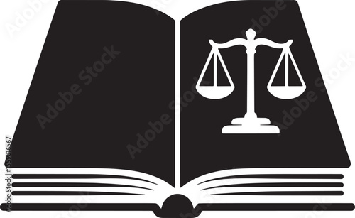 Black Silhouette Closed Law Book Scales Justice Symbol White Icon Legal Theme vector