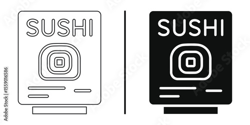 Sushi Sign: A monochrome view of a sushi sign, highlighting its clean lines and iconic Japanese culinary. perfect illustration.