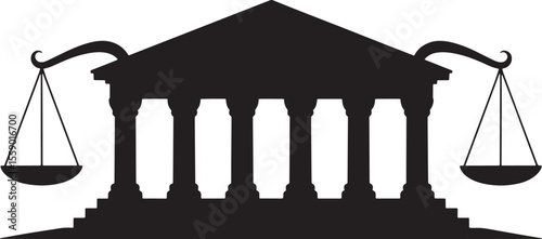 Black Silhouette Courthouse Classical Pillars Scales Justice Symbol Legal Theme vector