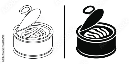 Canned Tuna: Conceptual black and white depiction of open can of tuna. Highlighting simplicity, convenience, and nutrition.