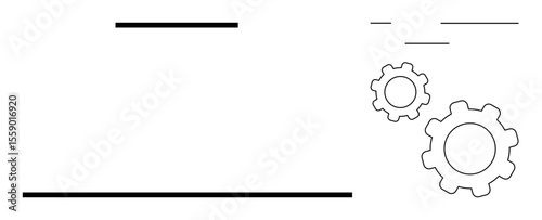 Two gears represent teamwork or process efficiency alongside horizontal lines denoting structure and balance. Ideal for technology, innovation, engineering, workflow, project management, minimalism